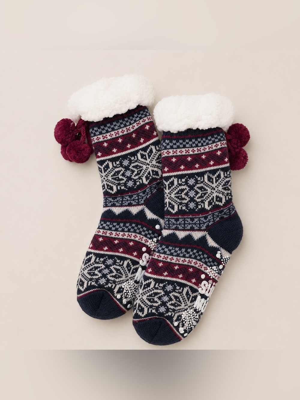 Muk Luks Fair Isle Cabin Socks Sherpa Lined Non Slip NWT